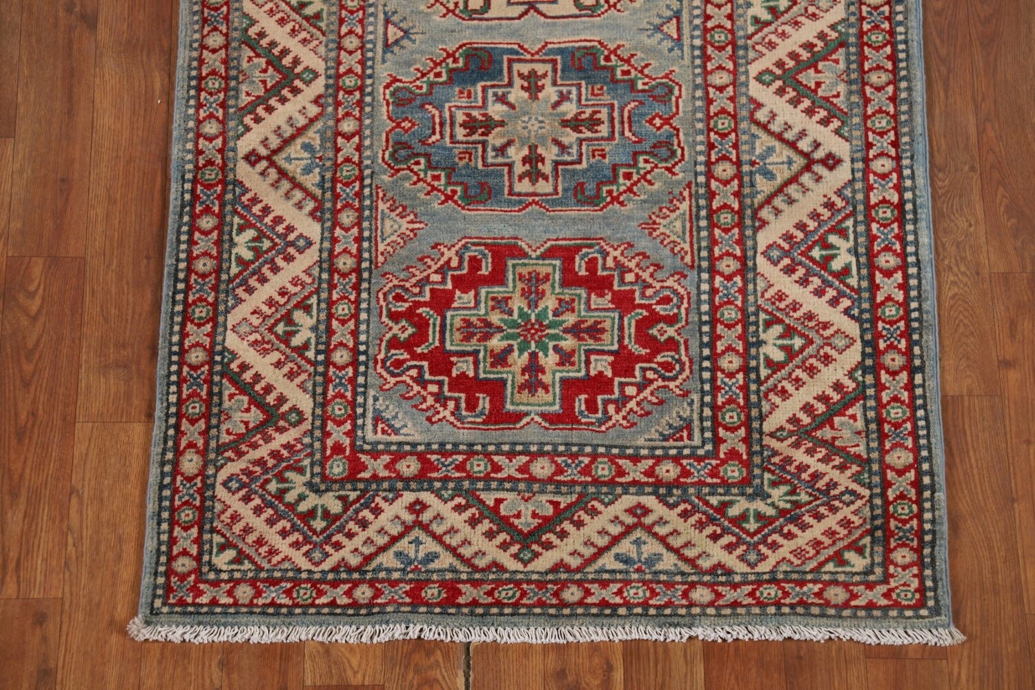 Light Blue Kazak Oriental Runner Rug 3x12