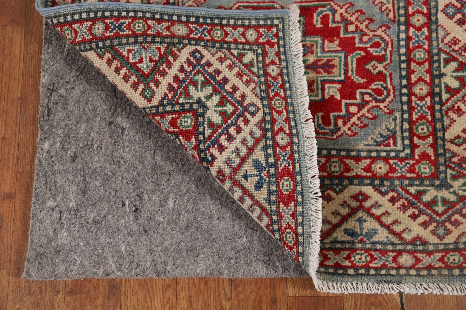 Light Blue Kazak Oriental Runner Rug 3x12