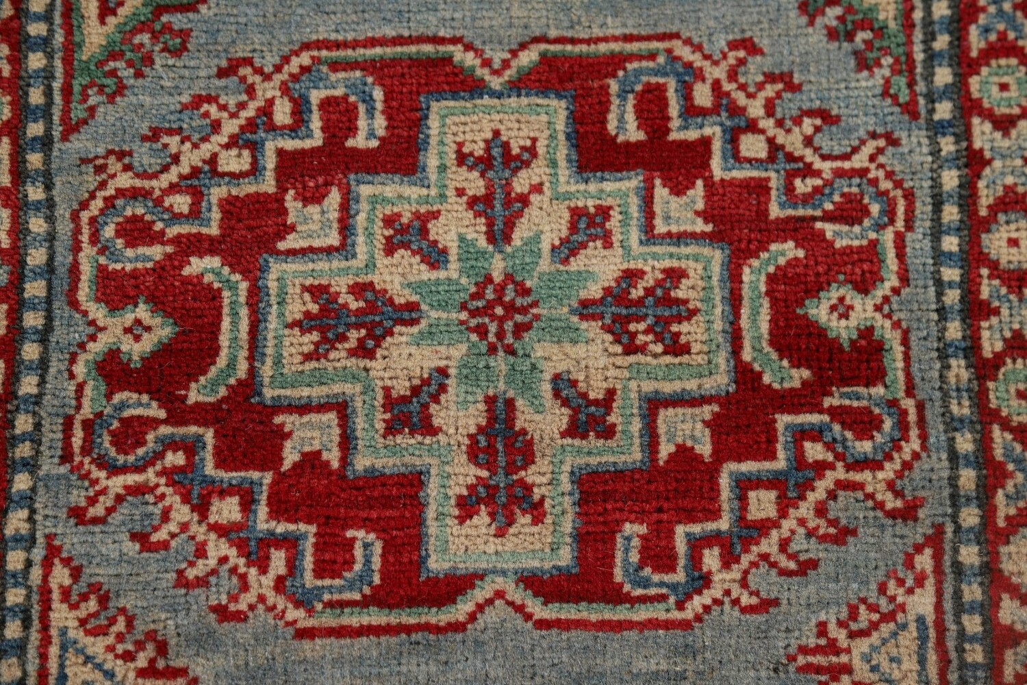 Light Blue Kazak Oriental Runner Rug 3x12