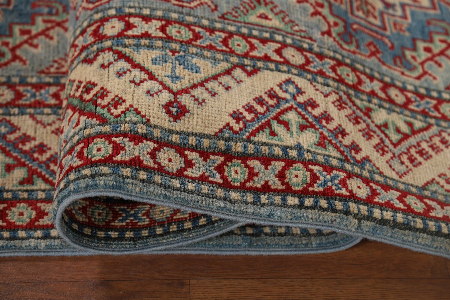 Light Blue Kazak Oriental Runner Rug 3x12