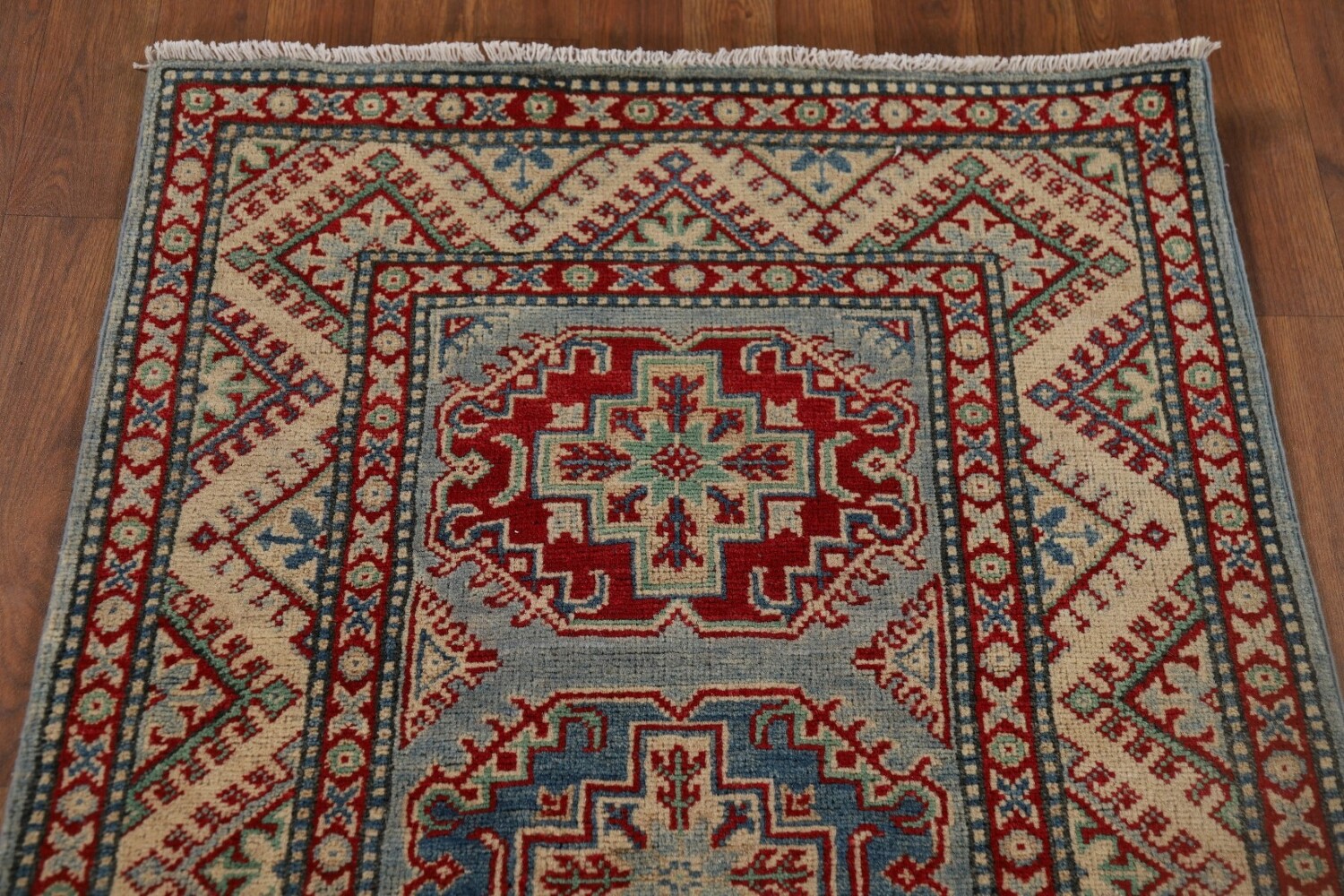 Light Blue Kazak Oriental Runner Rug 3x12