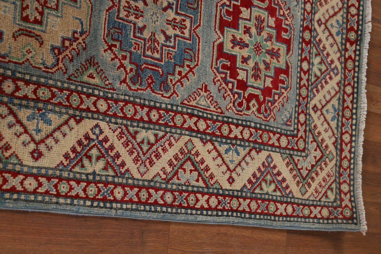 Light Blue Kazak Oriental Runner Rug 3x12