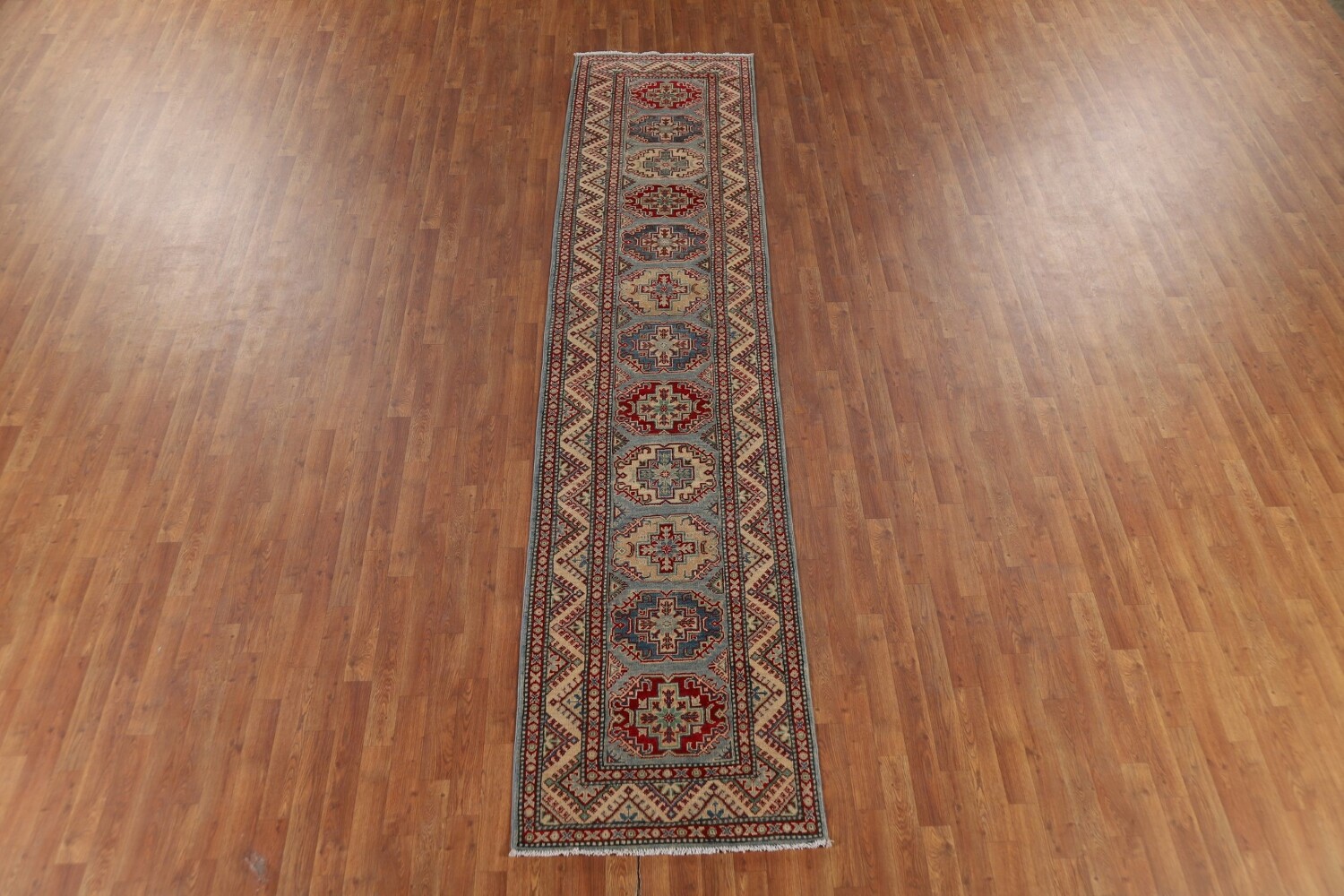 Light Blue Kazak Oriental Runner Rug 3x12