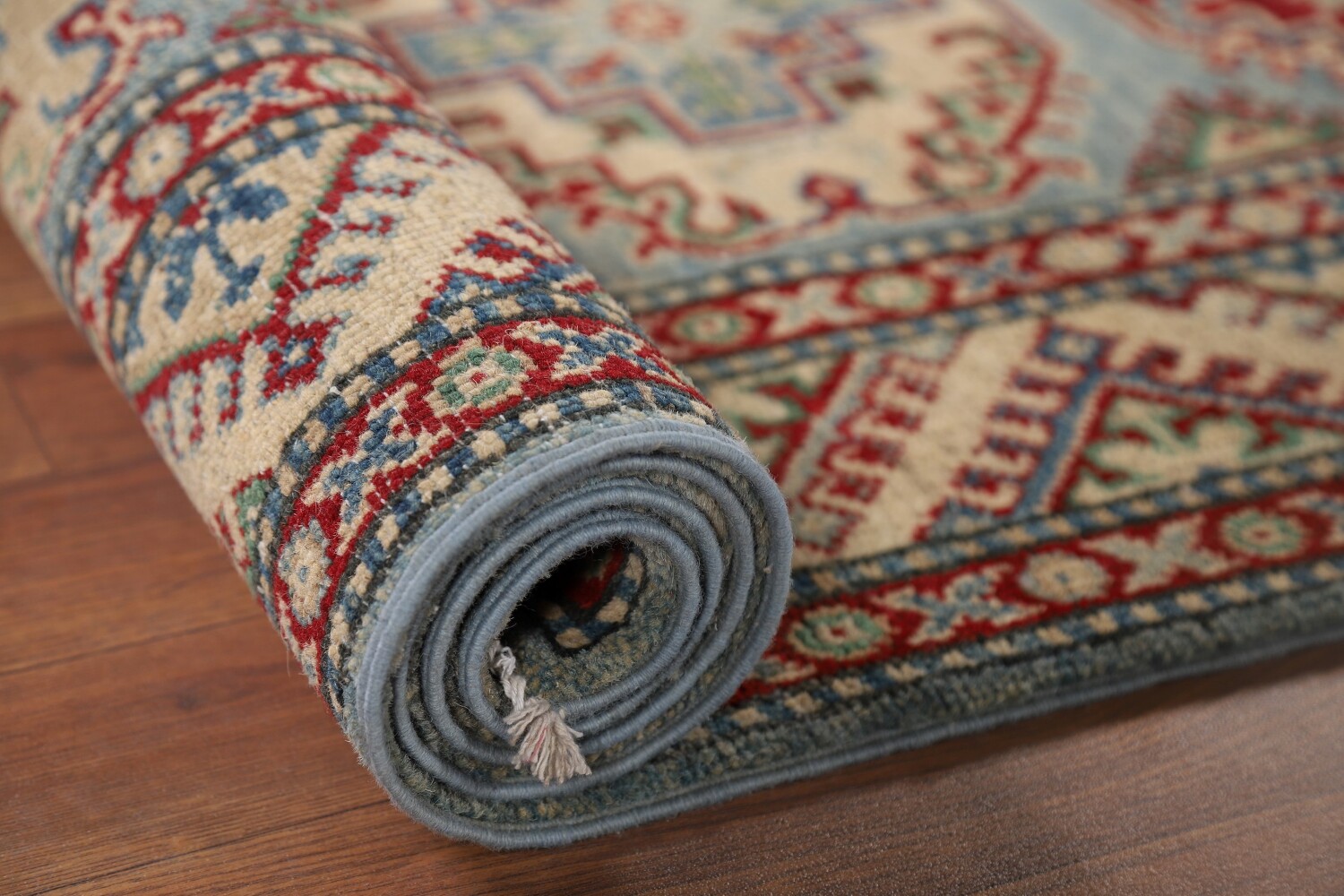Light Blue Kazak Oriental Runner Rug 3x12
