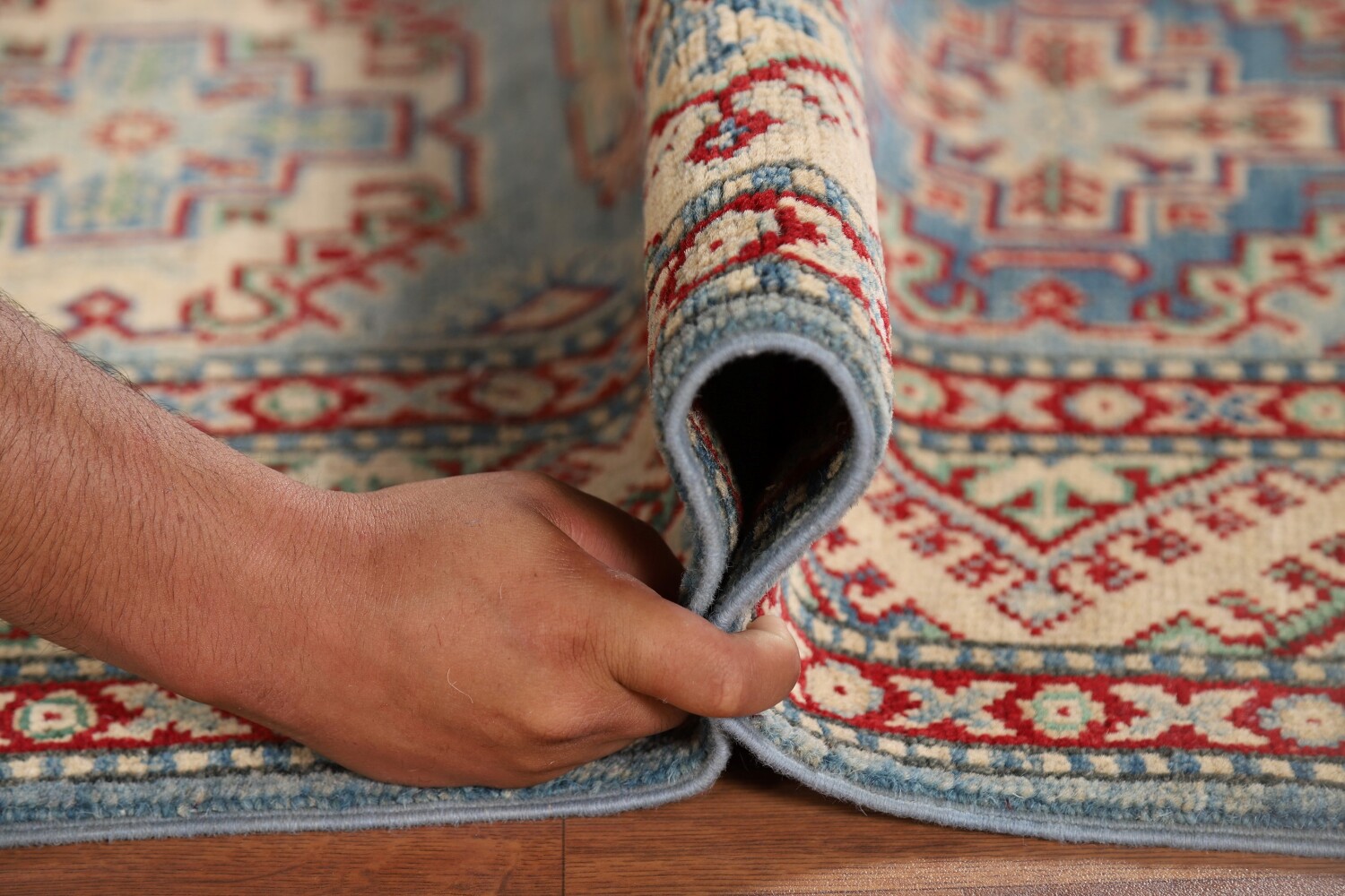 Light Blue Kazak Oriental Runner Rug 3x12