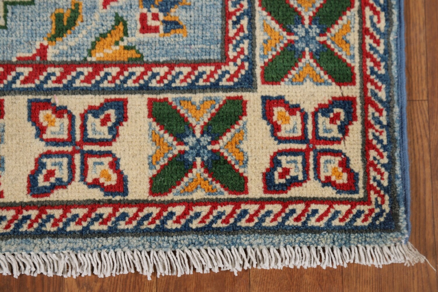 Light Blue Kazak Oriental Runner Rug 3x10