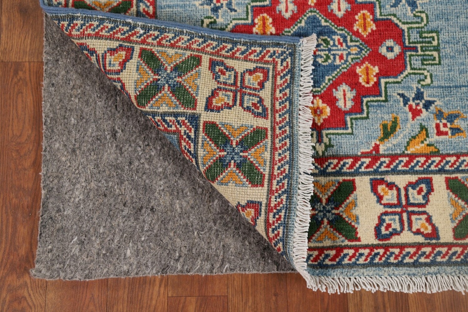 Light Blue Kazak Oriental Runner Rug 3x10