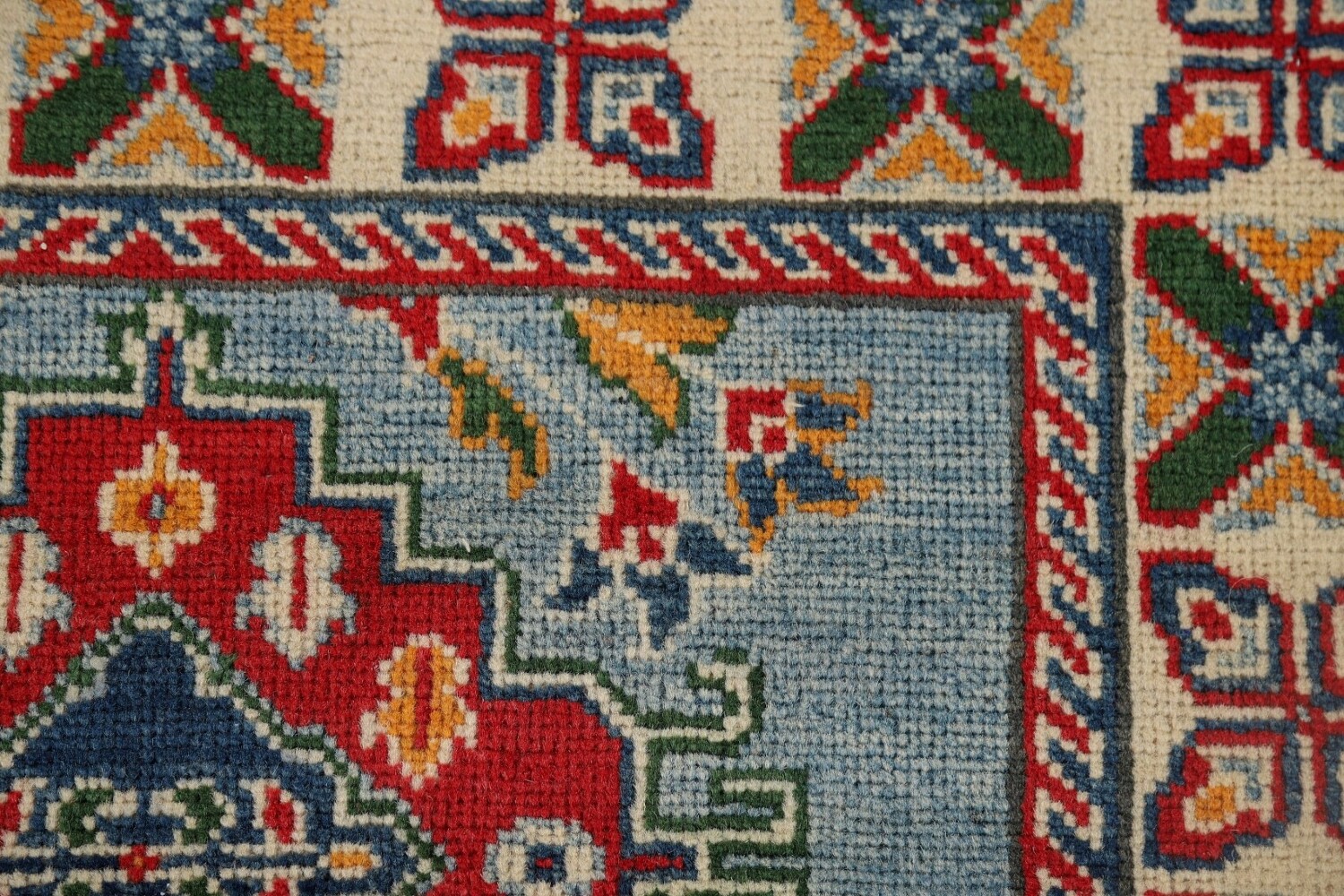 Light Blue Kazak Oriental Runner Rug 3x10