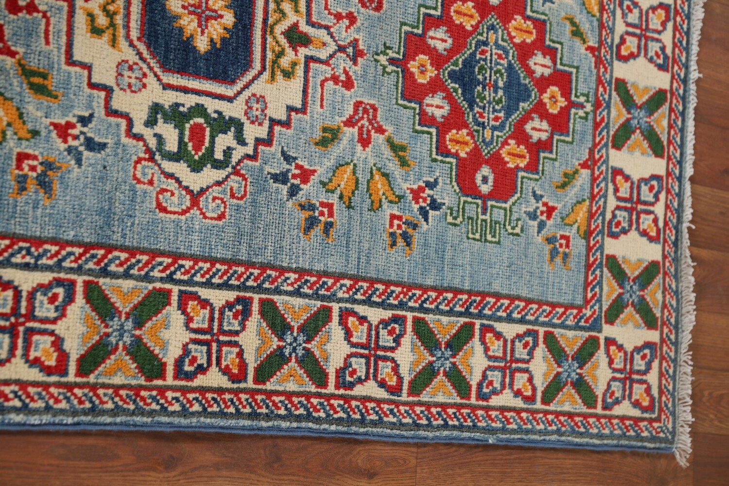 Light Blue Kazak Oriental Runner Rug 3x10