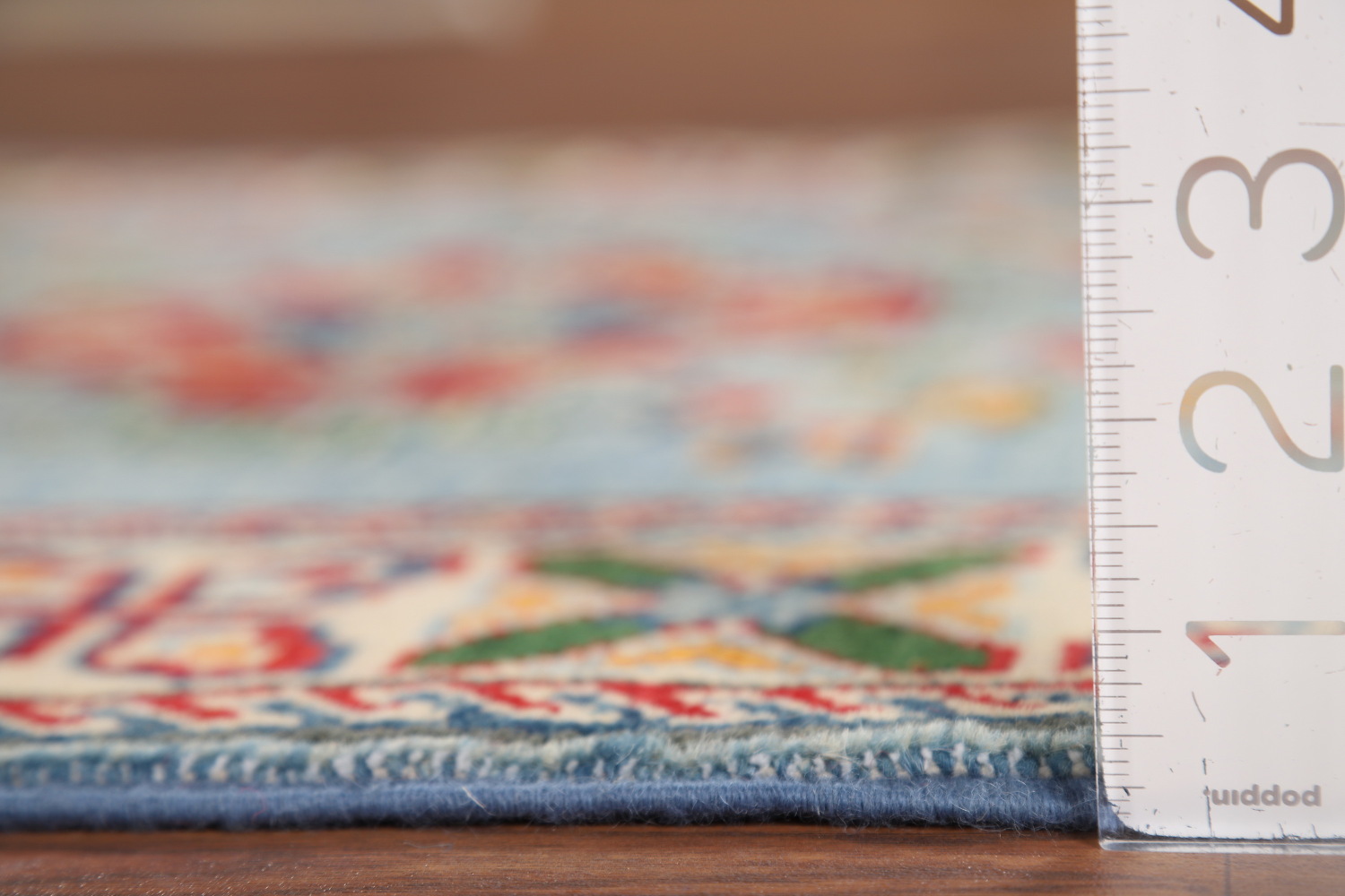 Light Blue Kazak Oriental Runner Rug 3x10