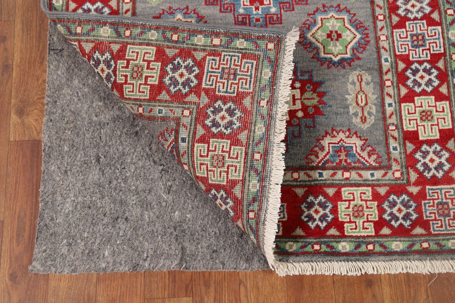 Gray Geometric Kazak Oriental Runner Rug 3x10