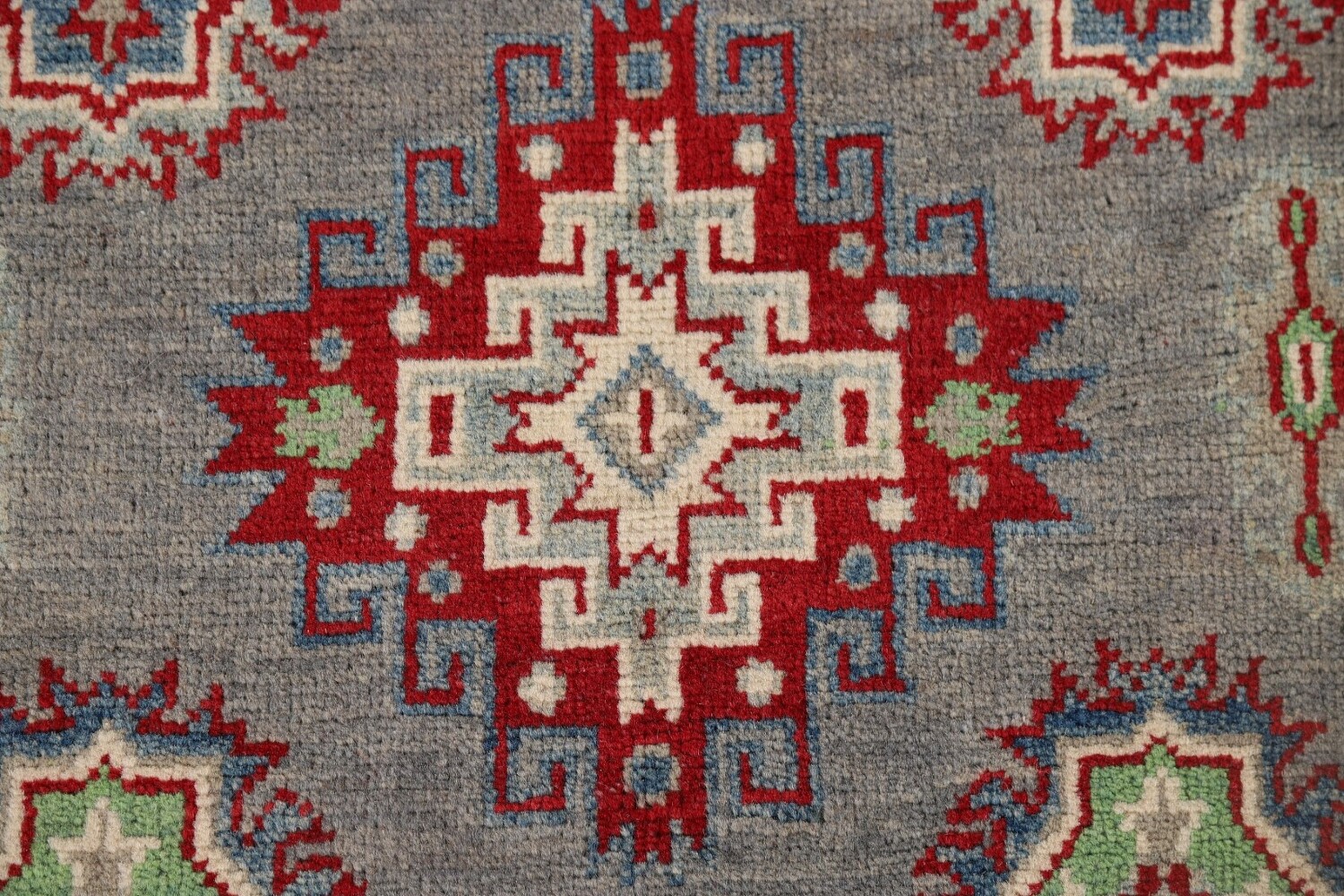Gray Geometric Kazak Oriental Runner Rug 3x10