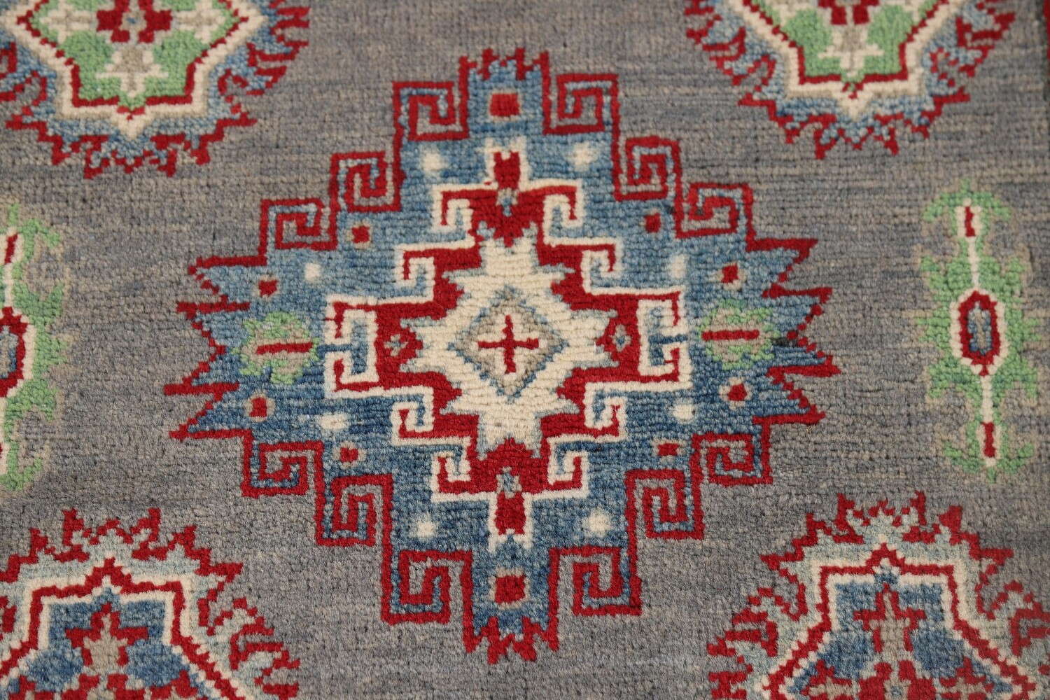 Gray Geometric Kazak Oriental Runner Rug 3x10