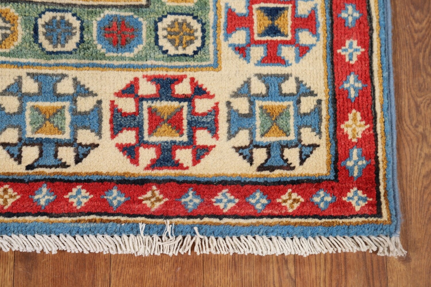 Handmade Blue Kazak Wool Runner Rug 3x9