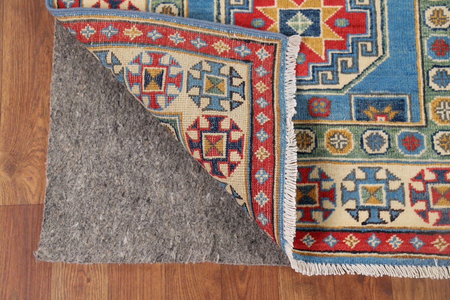 Handmade Blue Kazak Wool Runner Rug 3x9
