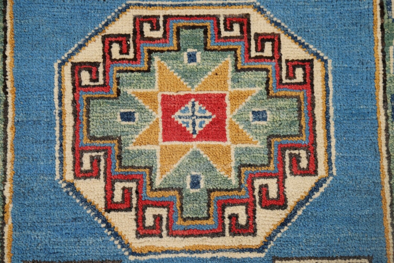 Handmade Blue Kazak Wool Runner Rug 3x9