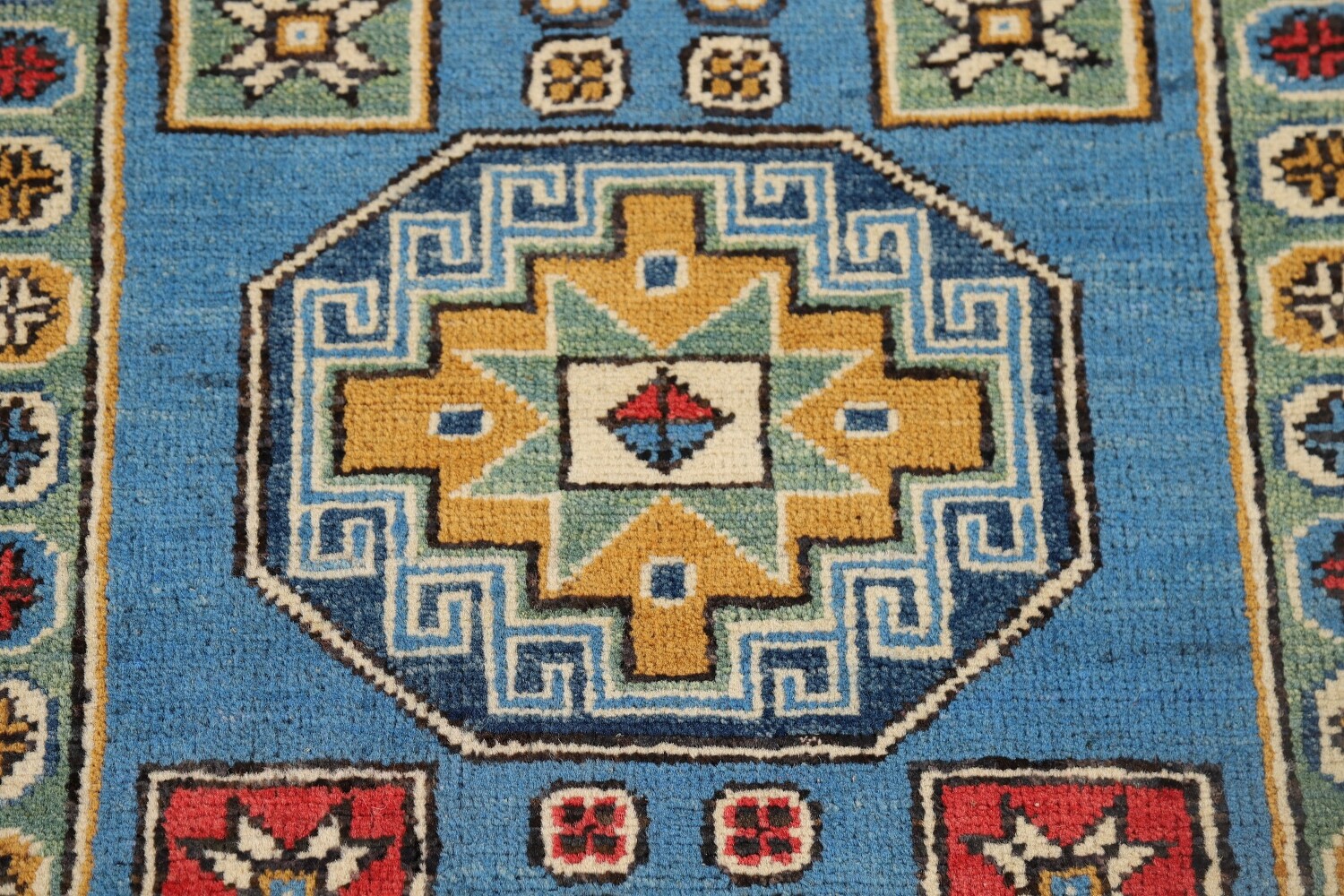 Handmade Blue Kazak Wool Runner Rug 3x9
