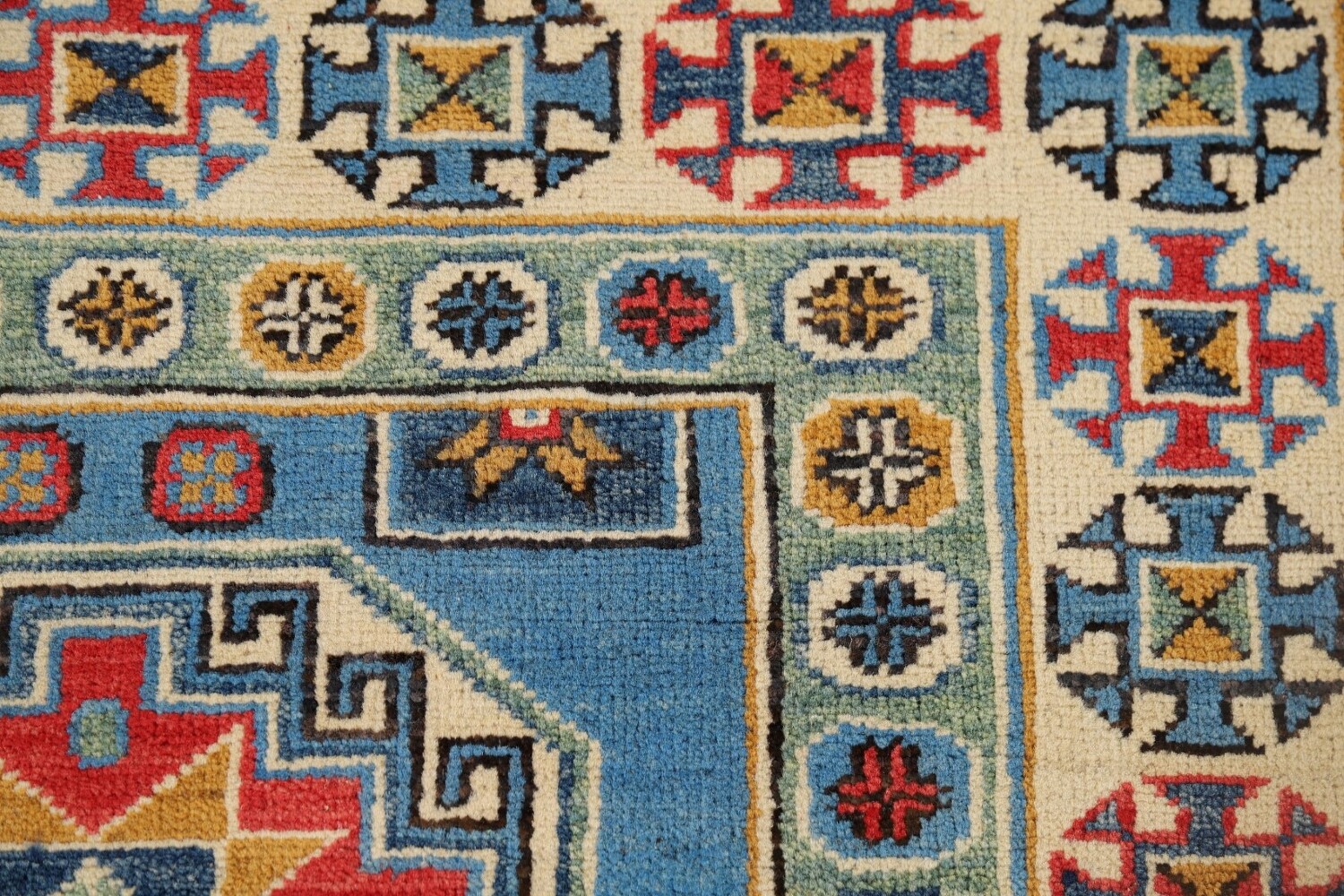 Handmade Blue Kazak Wool Runner Rug 3x9