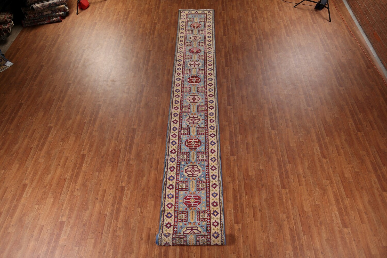 Light Blue Kazak Handmade Runner Rug 3x21