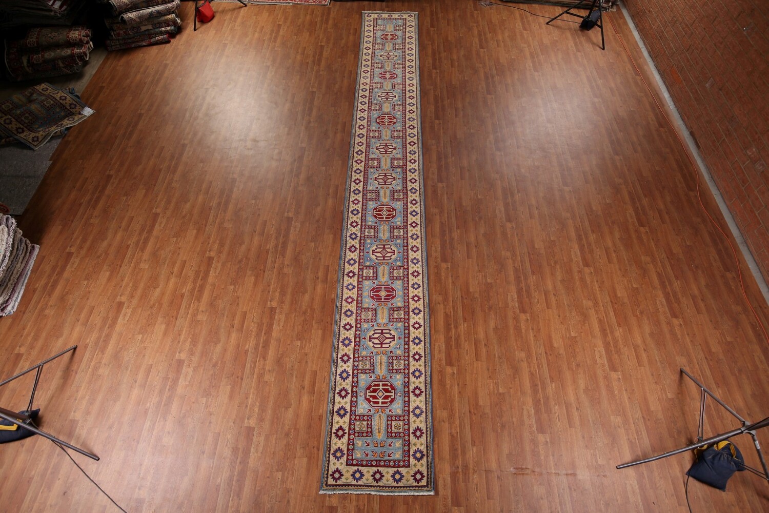 Light Blue Kazak Handmade Runner Rug 3x21