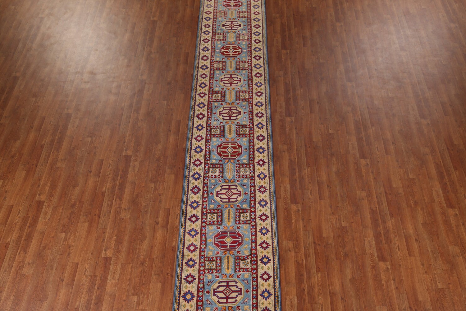 Light Blue Kazak Handmade Runner Rug 3x21