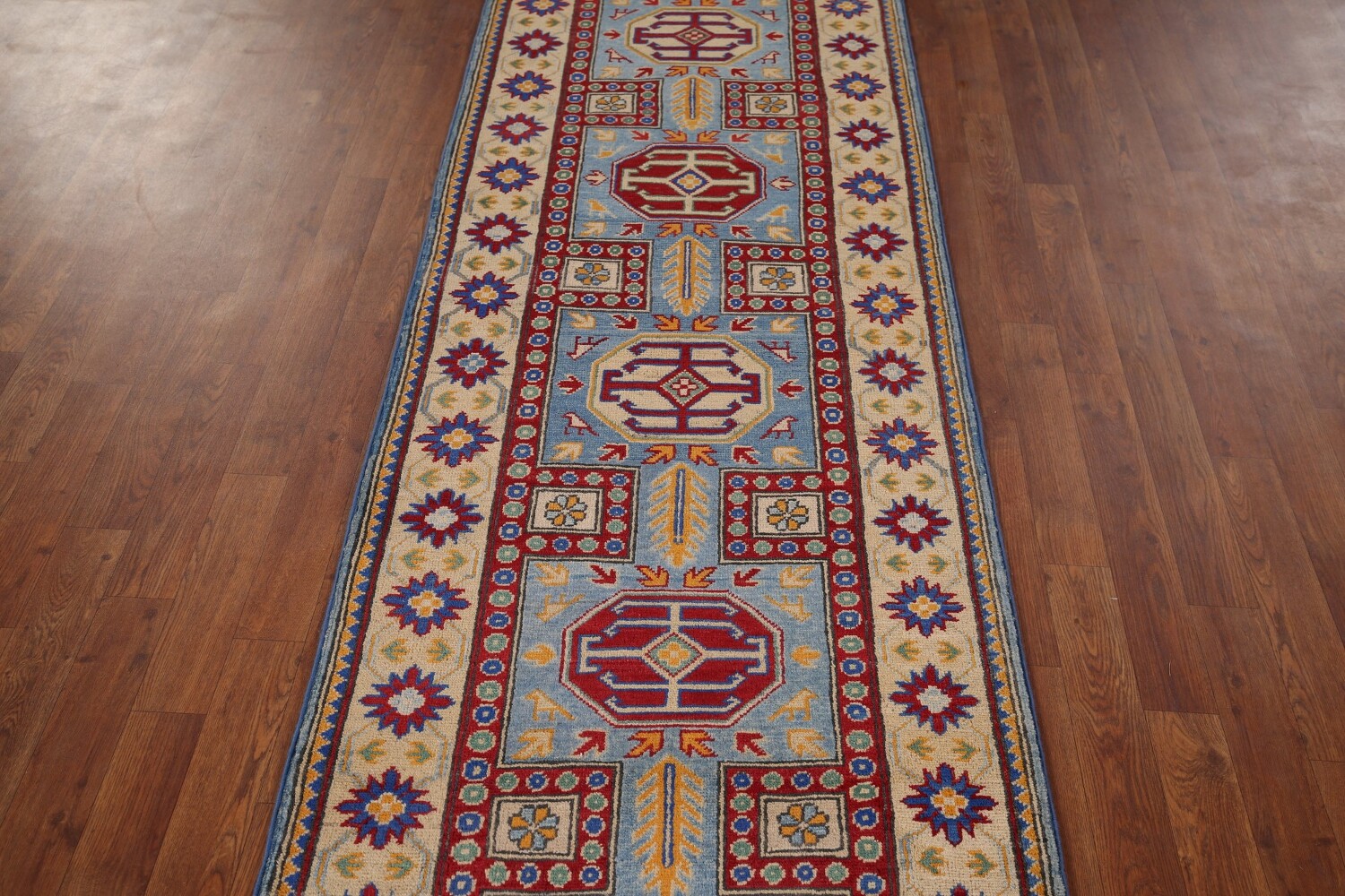 Light Blue Kazak Handmade Runner Rug 3x21