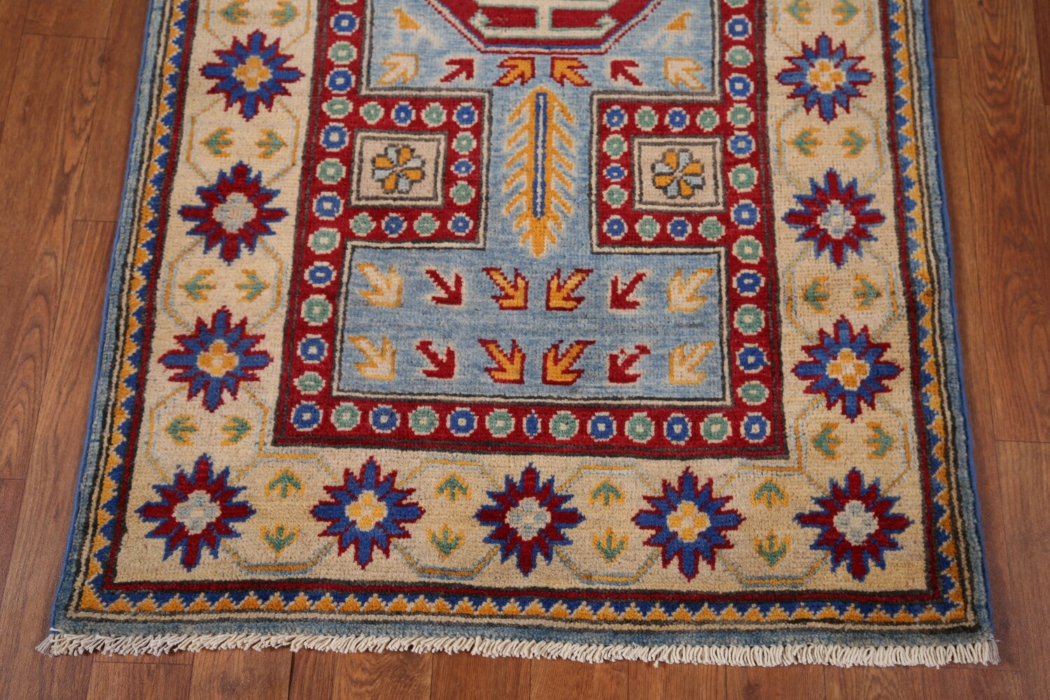 Light Blue Kazak Handmade Runner Rug 3x21