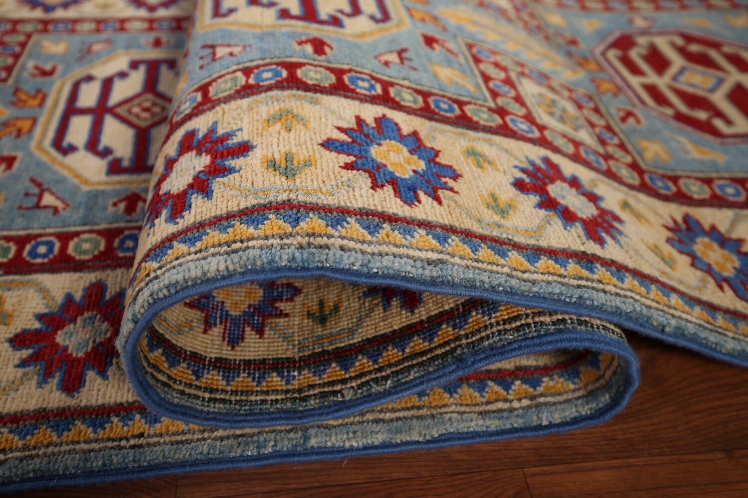 Light Blue Kazak Handmade Runner Rug 3x21