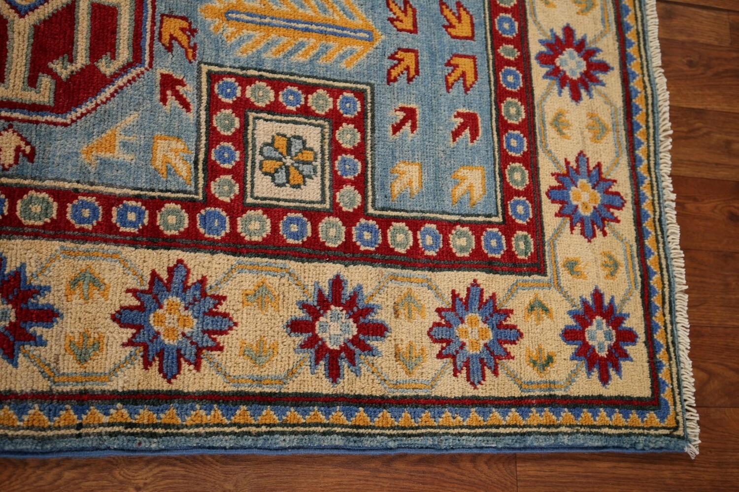 Light Blue Kazak Handmade Runner Rug 3x21