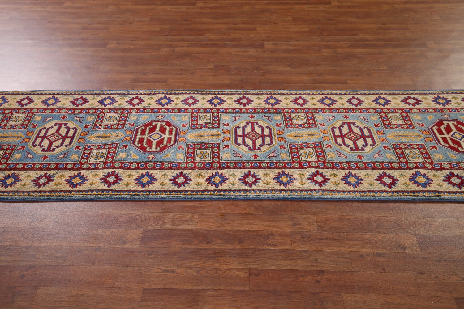 Light Blue Kazak Handmade Runner Rug 3x21