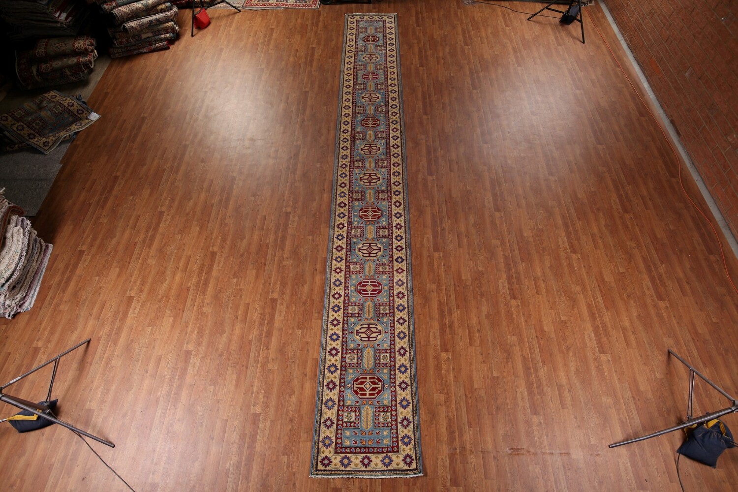 Light Blue Kazak Handmade Runner Rug 3x21