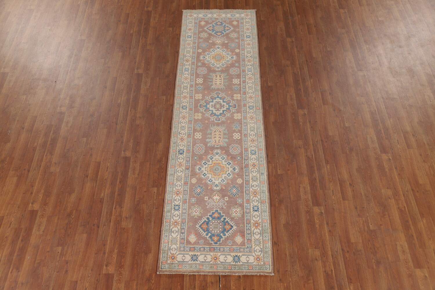 Geometric Kazak Oriental Runner Rug 3x10