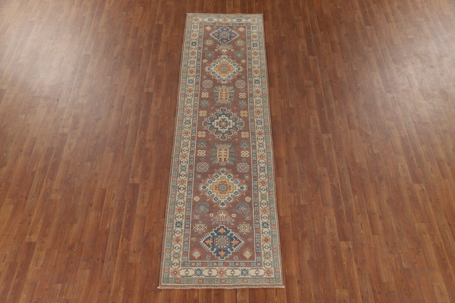 Geometric Kazak Oriental Runner Rug 3x10