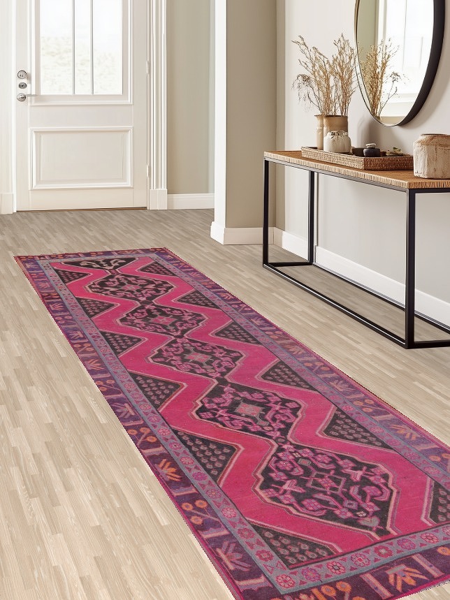 Fuchsia Handmade Ardebil Persian Runner Rug 4x12
