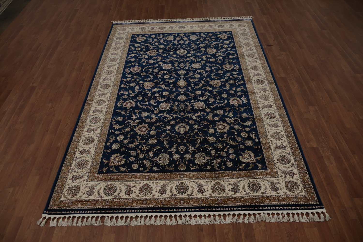 Traditional Qum Area Rug 7x10 Timeless Beige and Blue Floral Motifs