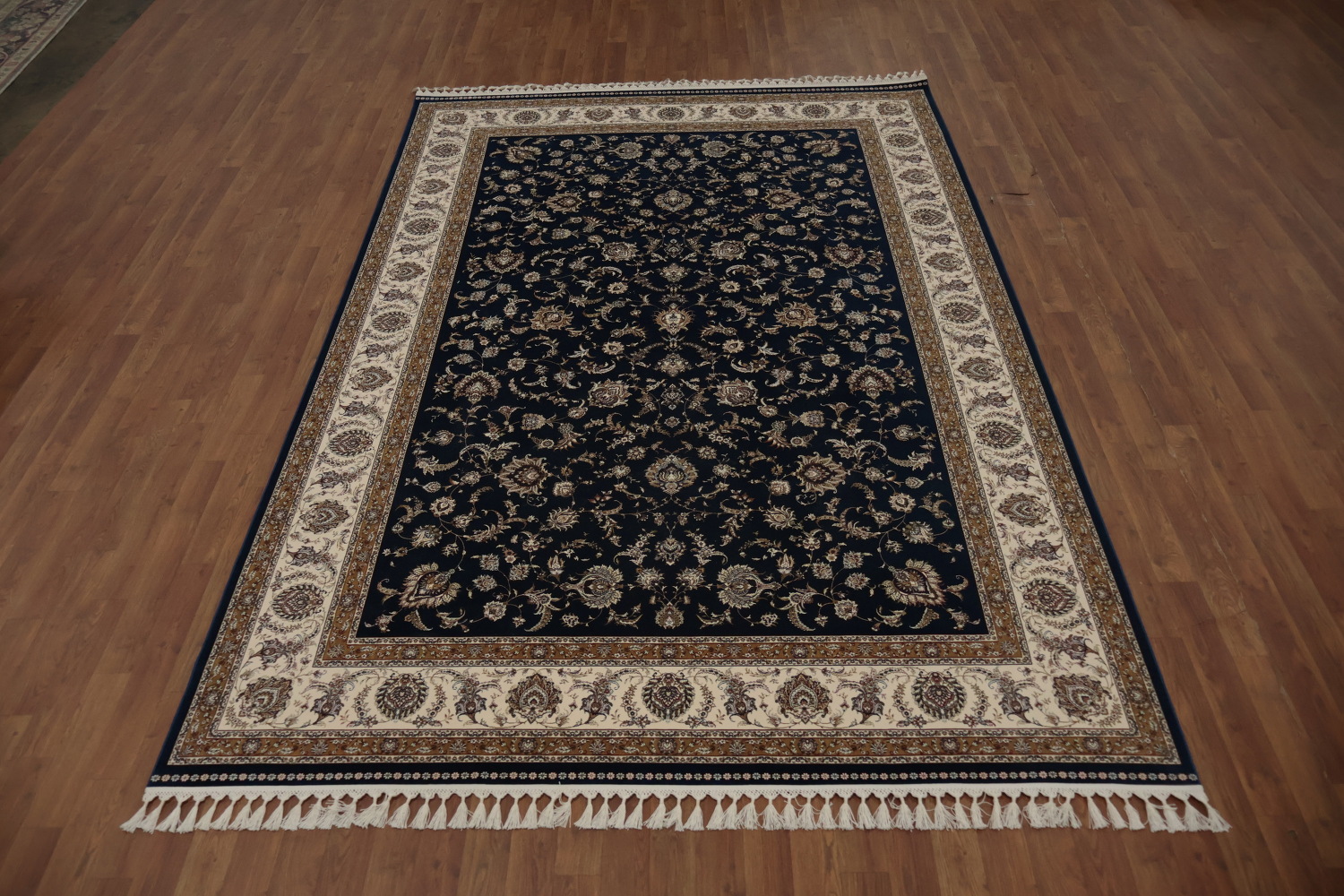 Traditional Qum Area Rug 7x10 Timeless Beige and Blue Floral Motifs