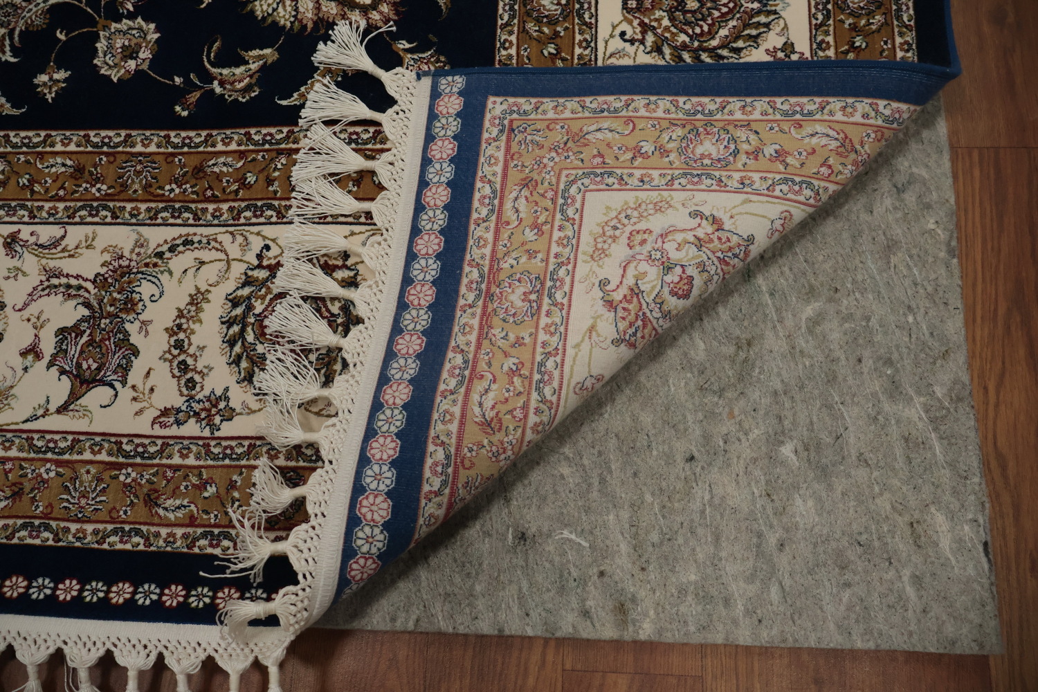 Traditional Qum Area Rug 7x10 Timeless Beige and Blue Floral Motifs