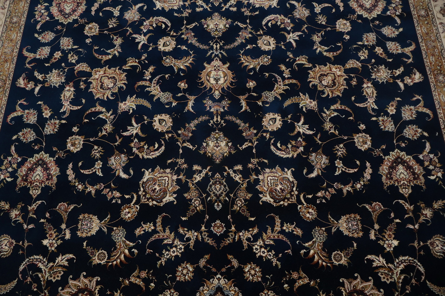 Traditional Qum Area Rug 7x10 Timeless Beige and Blue Floral Motifs