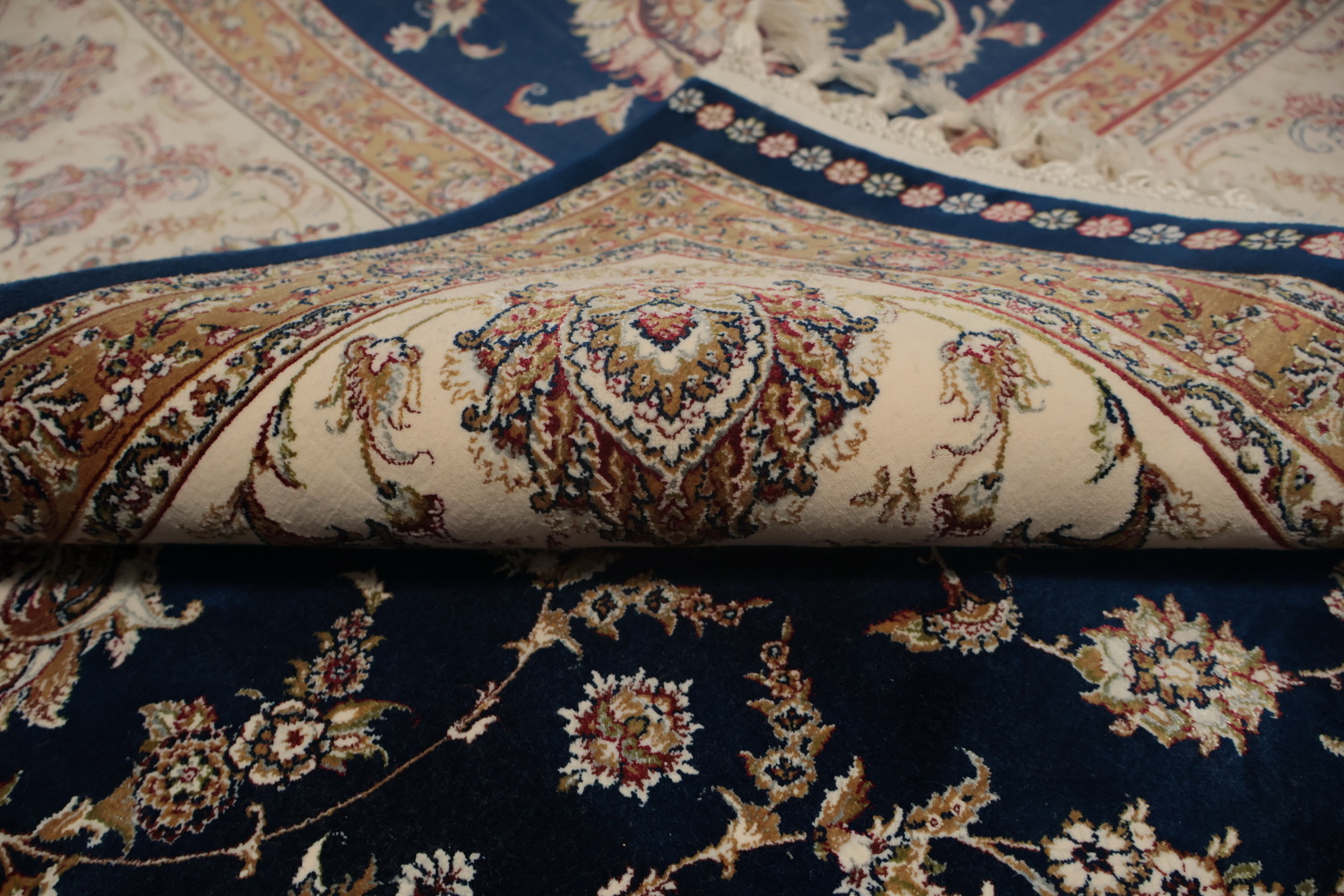 Traditional Qum Area Rug 7x10 Timeless Beige and Blue Floral Motifs