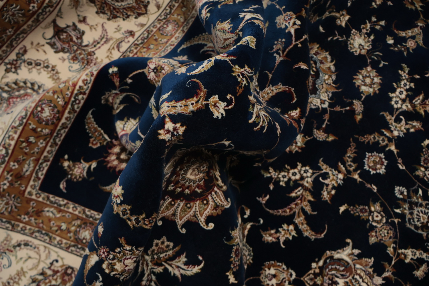 Traditional Qum Area Rug 7x10 Timeless Beige and Blue Floral Motifs