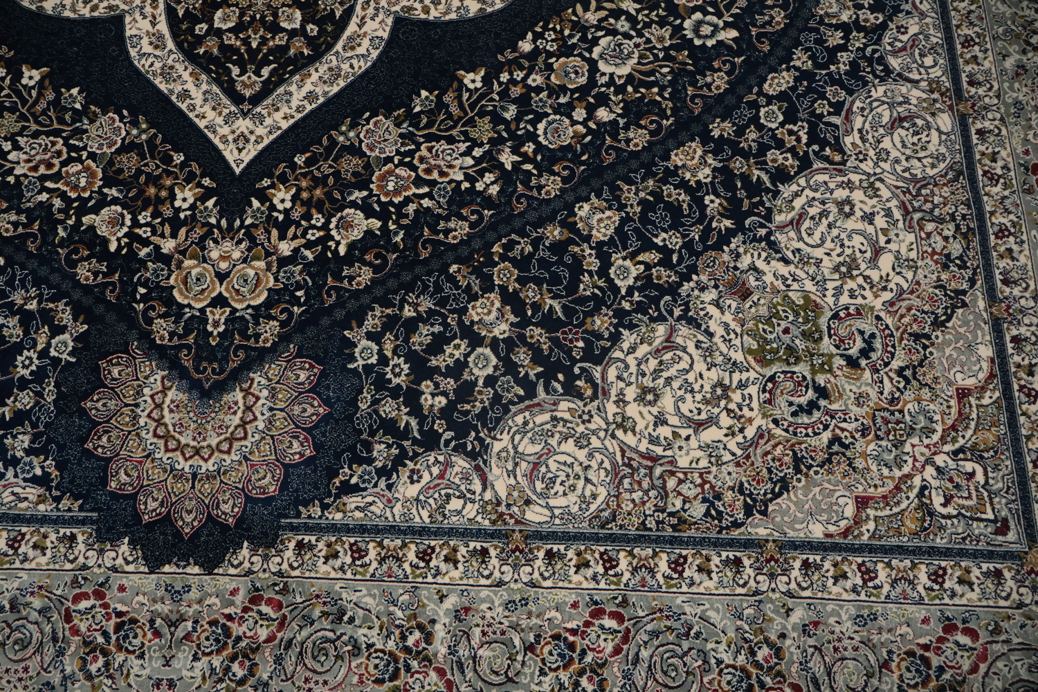 Graceful Blue Qum Turkish Area Rug 7x10 with Ornate Detailing