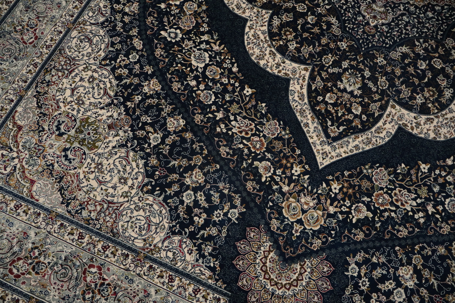 Graceful Blue Qum Turkish Area Rug 7x10 with Ornate Detailing