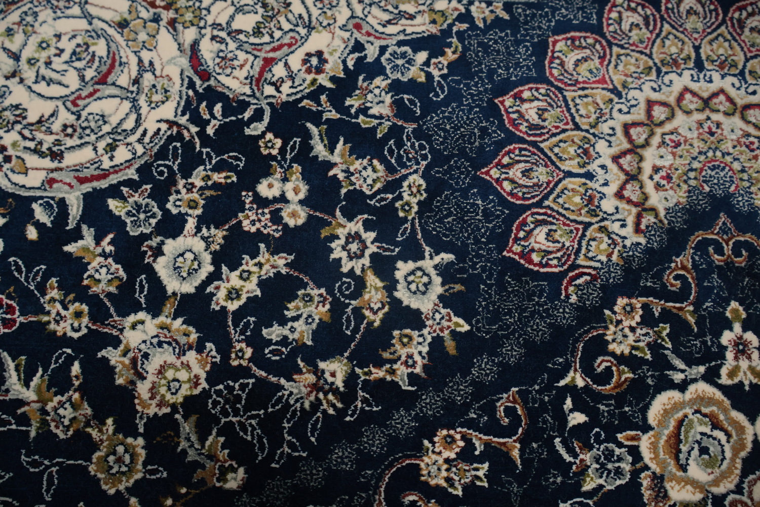 Graceful Blue Qum Turkish Area Rug 7x10 with Ornate Detailing