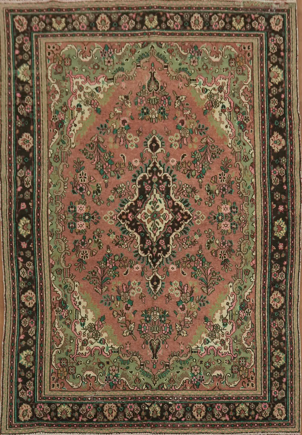 Vintage Pink Floral Hamedan Persian Area Rug 7x10 ft