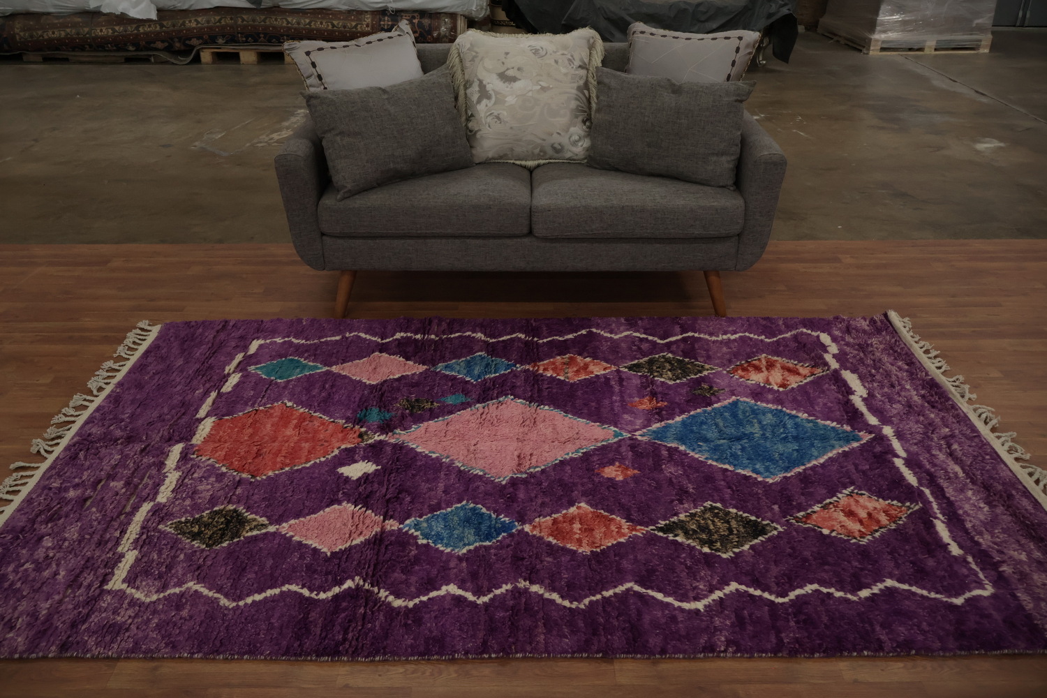Colorful Moroccan Area Rug 5x9 with Geometric Patterns on Purple