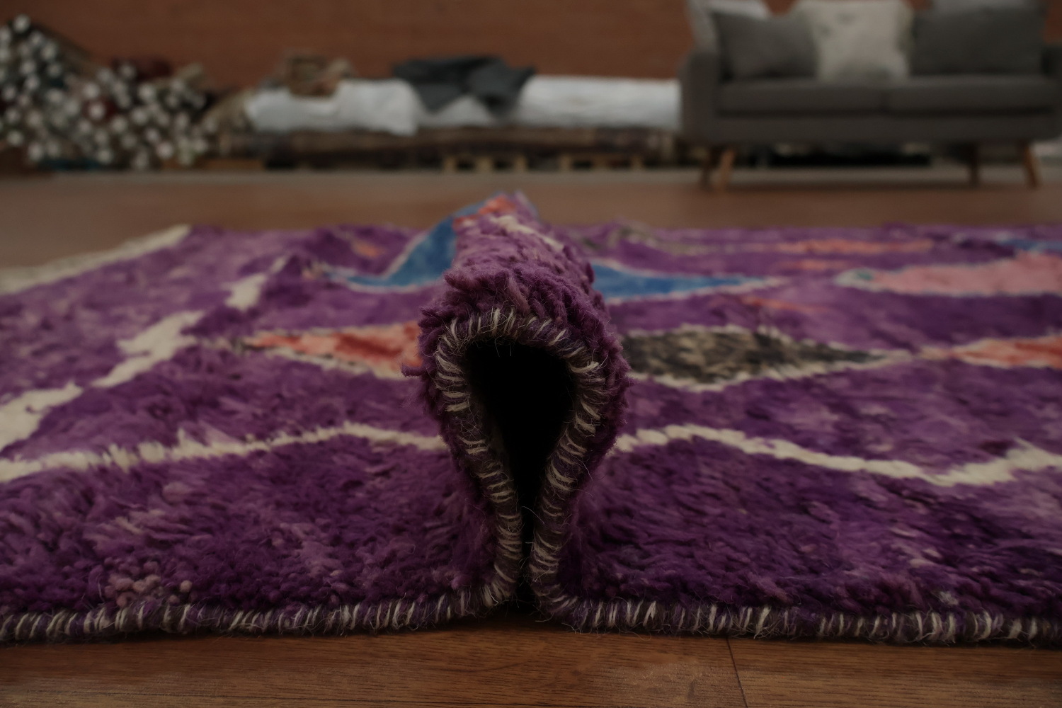 Colorful Moroccan Area Rug 5x9 with Geometric Patterns on Purple
