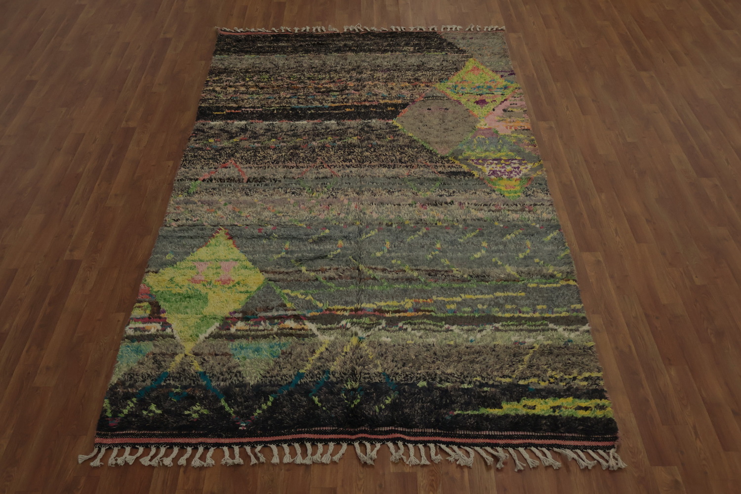 Plush Moroccan Area Rug 6x10 with Geometric Diamonds and Subtle Tones