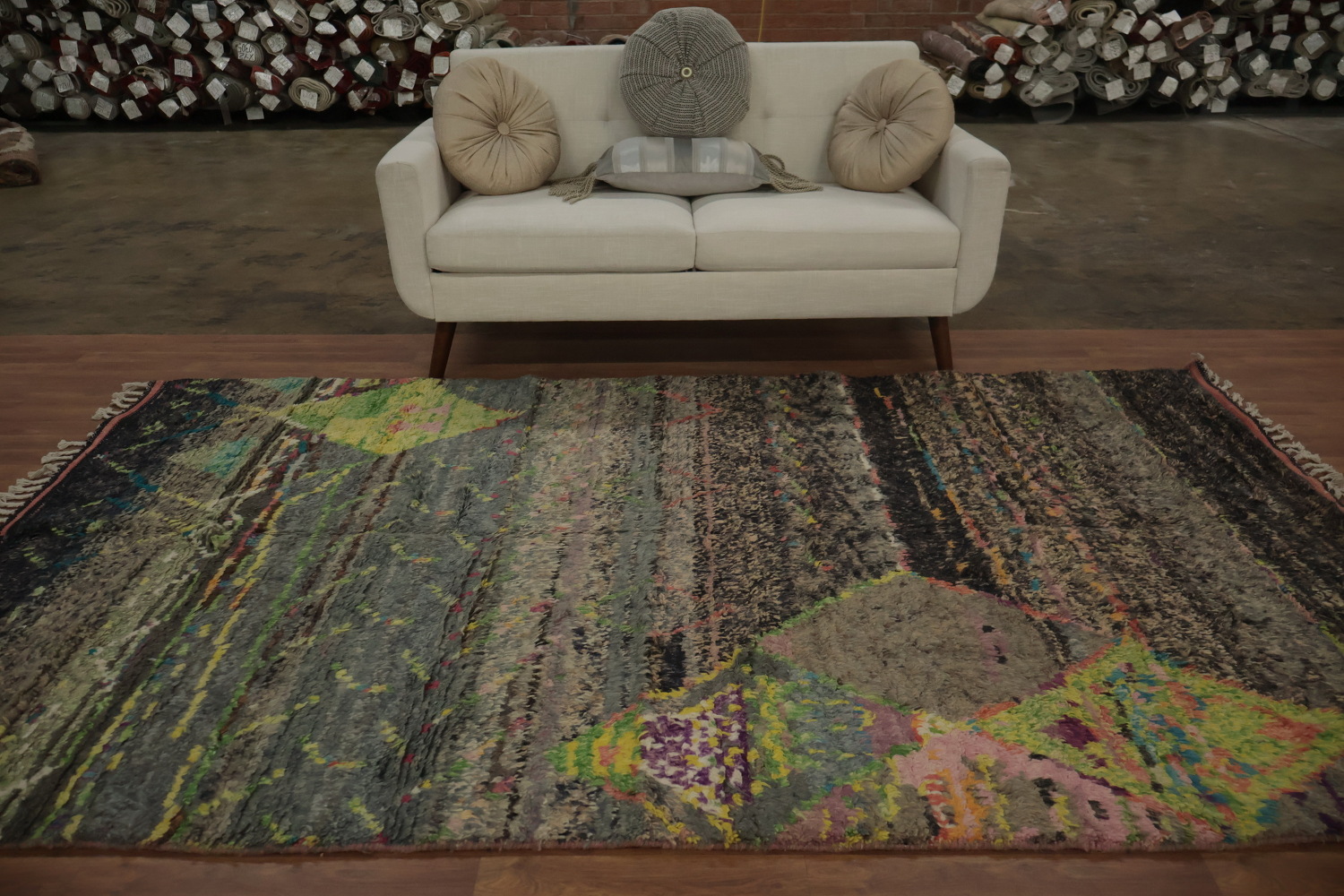 Plush Moroccan Area Rug 6x10 with Geometric Diamonds and Subtle Tones