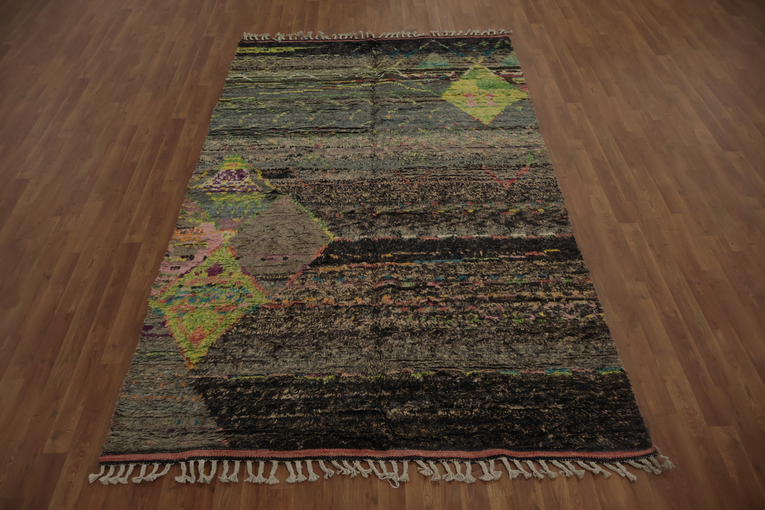 Plush Moroccan Area Rug 6x10 with Geometric Diamonds and Subtle Tones
