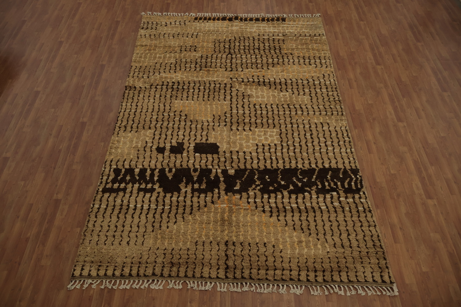 Chic Transitional Moroccan Area Rug 8x13 with Unique Artistic Patterns